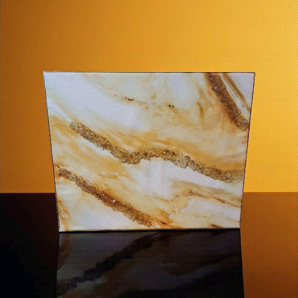 3D Abstract Canvas Art, Gold Crystallized Decor (16x20 Inches)