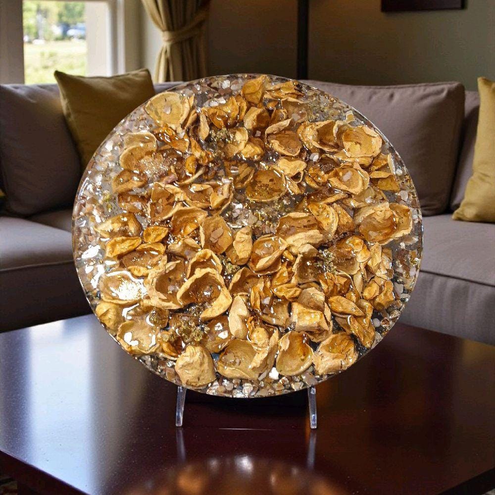 Resin Tray Artwork: Natural Roses and Crystals, Home Decor