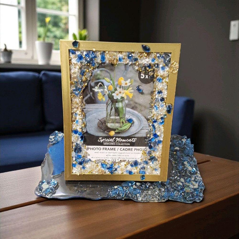 Hand-Designed 3D Abstract Photo Frame, Gold & Blue, 5x7