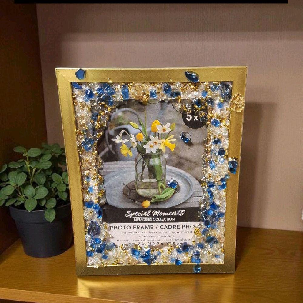 Hand-Designed 3D Abstract Photo Frame, Gold & Blue, 5x7