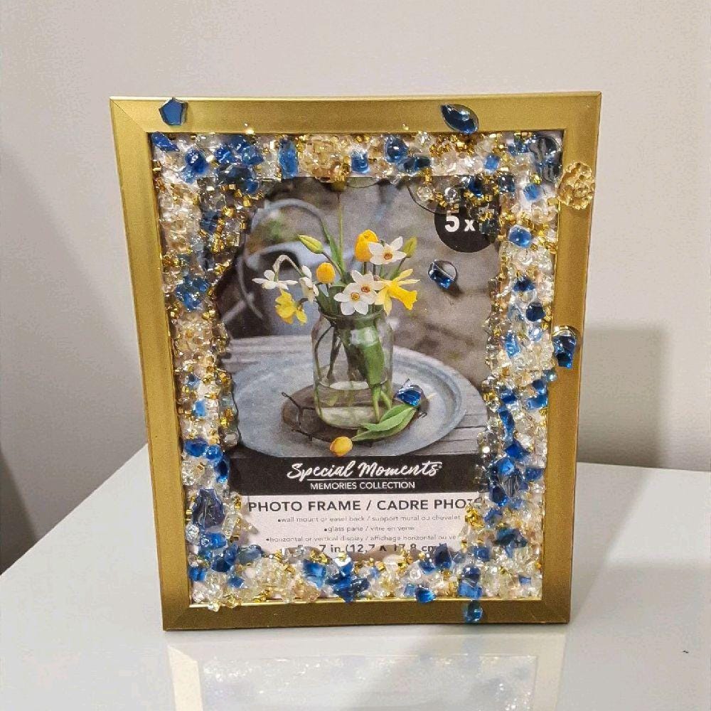 Hand-Designed 3D Abstract Photo Frame, Gold & Blue, 5x7