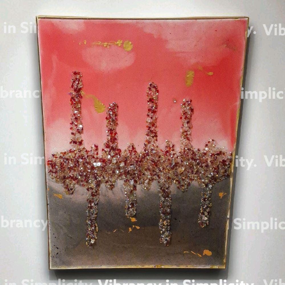 Hand-Designed 3D Abstract Canvas Art: Red, Black, and Gold Stripes. Size 18x24