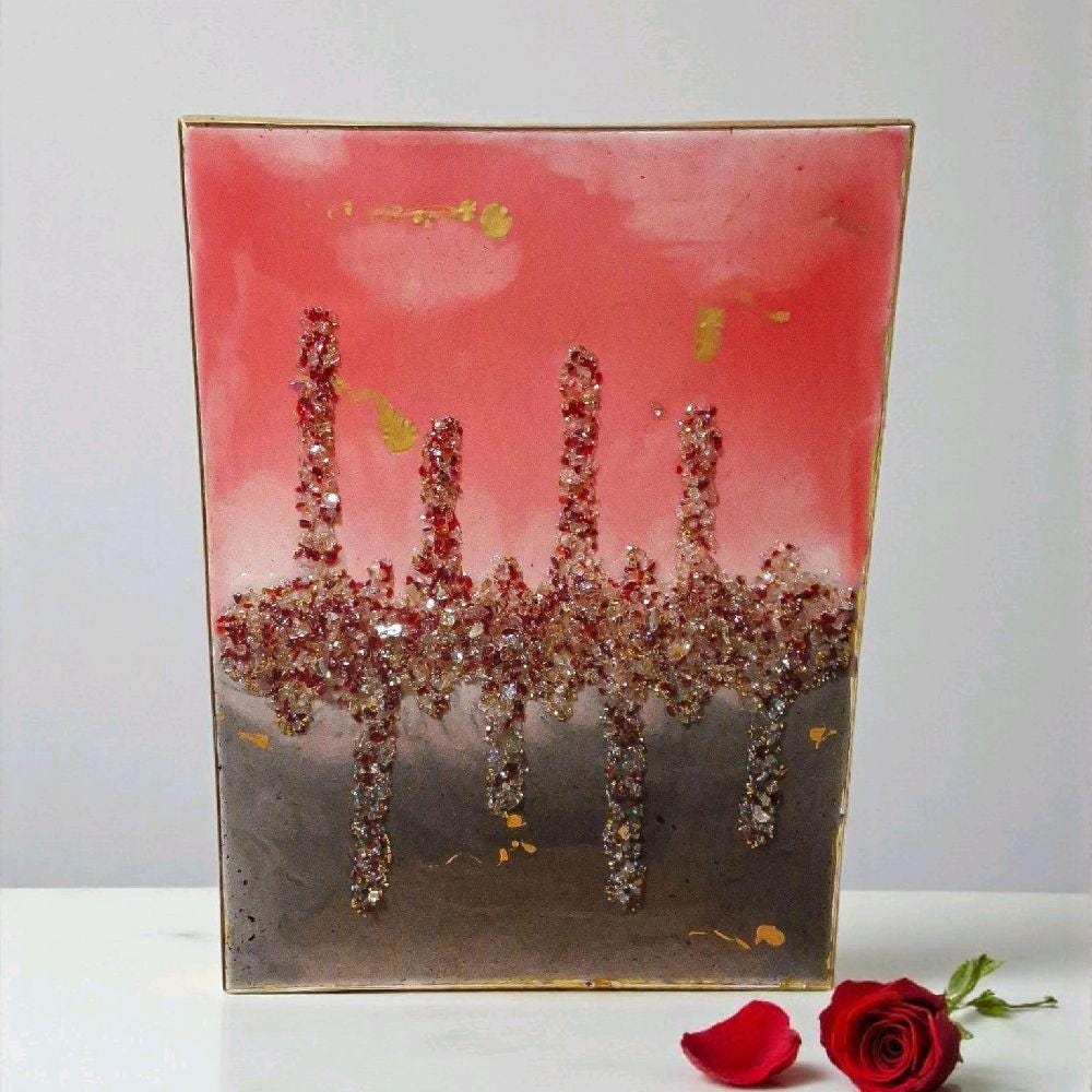 Hand-Designed 3D Abstract Canvas Art: Red, Black, and Gold Stripes. Size 18x24