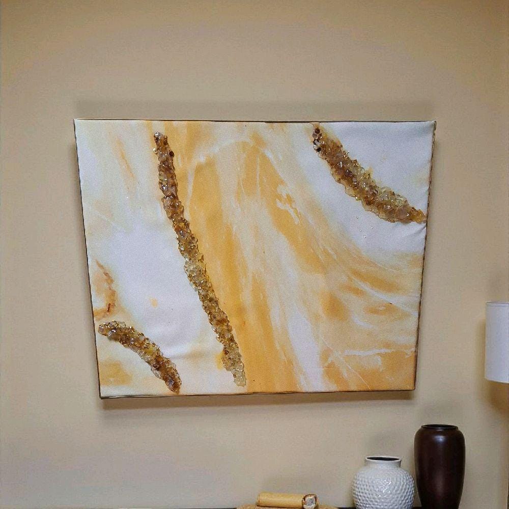 3D Abstract Canvas Art, Yellow White & Gold Crystals (16x20 in)