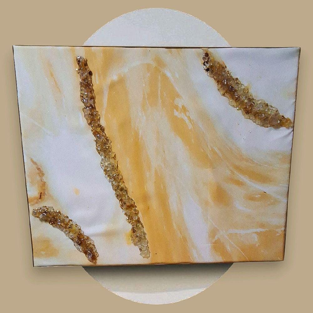 3D Abstract Canvas Art, Yellow White & Gold Crystals (16x20 in)