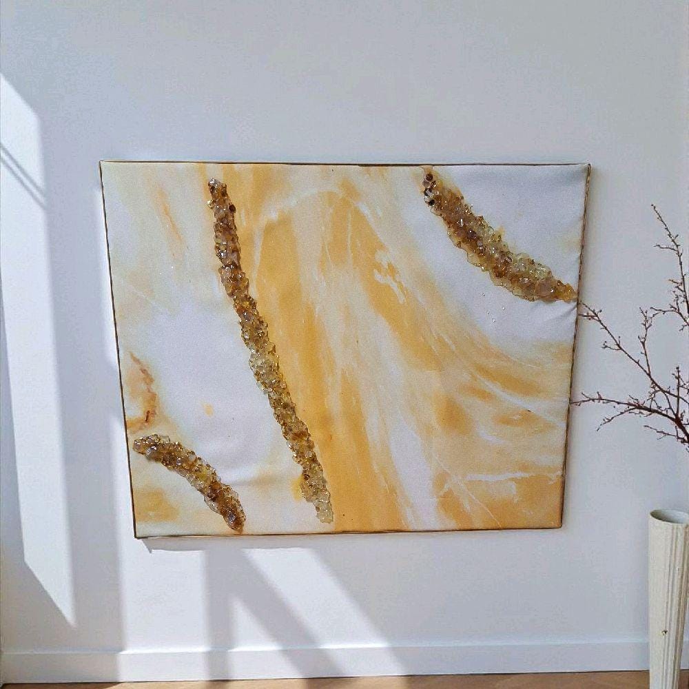3D Abstract Canvas Art, Yellow White & Gold Crystals (16x20 in)