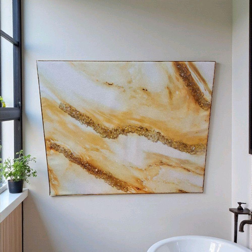 3D Abstract Canvas Art, Gold Crystallized Decor (16x20 Inches)