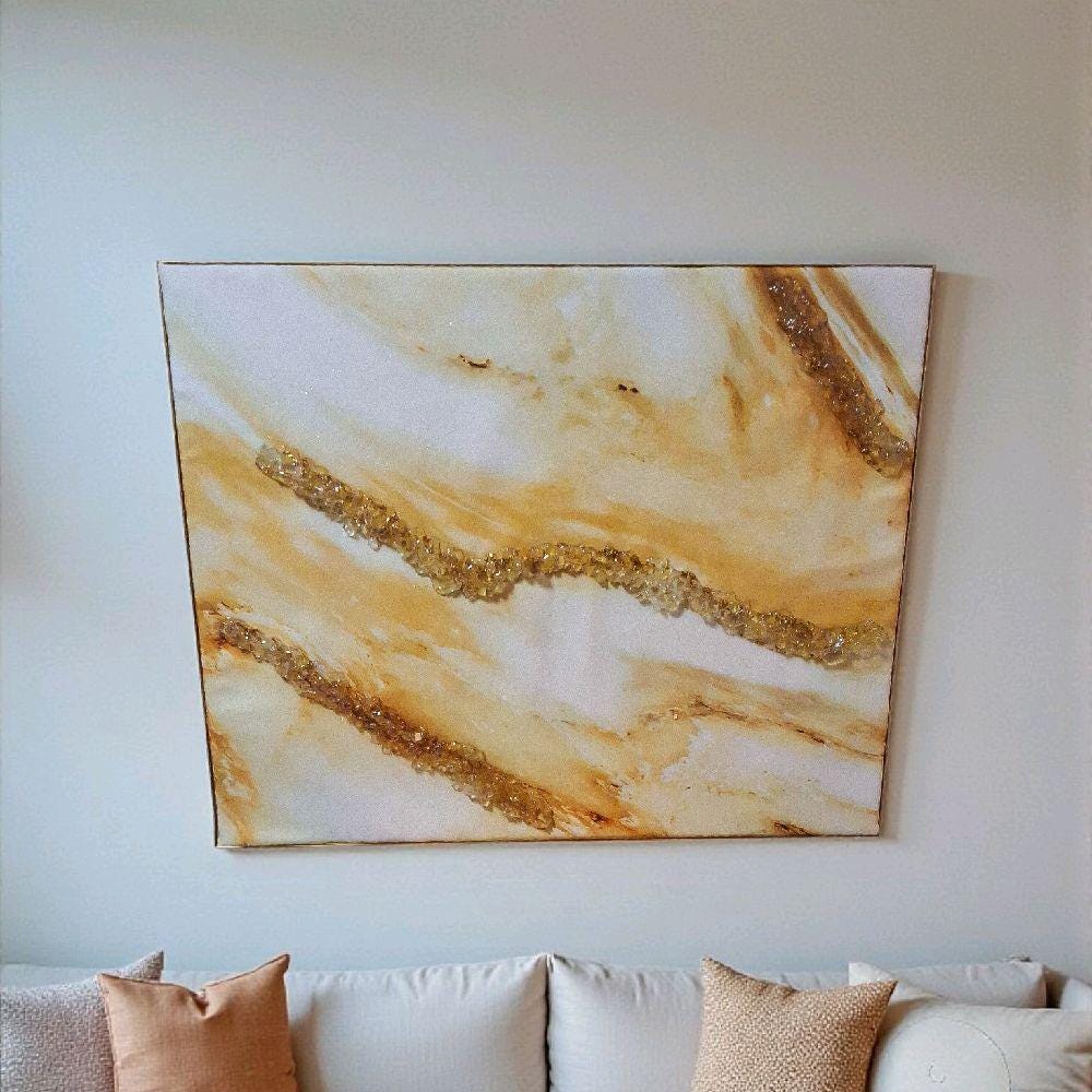 3D Abstract Canvas Art, Gold Crystallized Decor (16x20 Inches)
