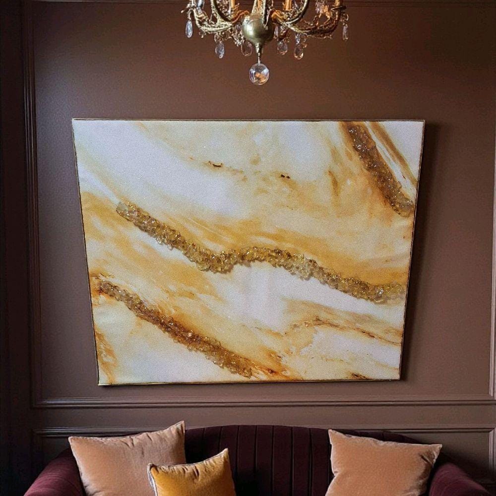 3D Abstract Canvas Art, Gold Crystallized Decor (16x20 Inches)