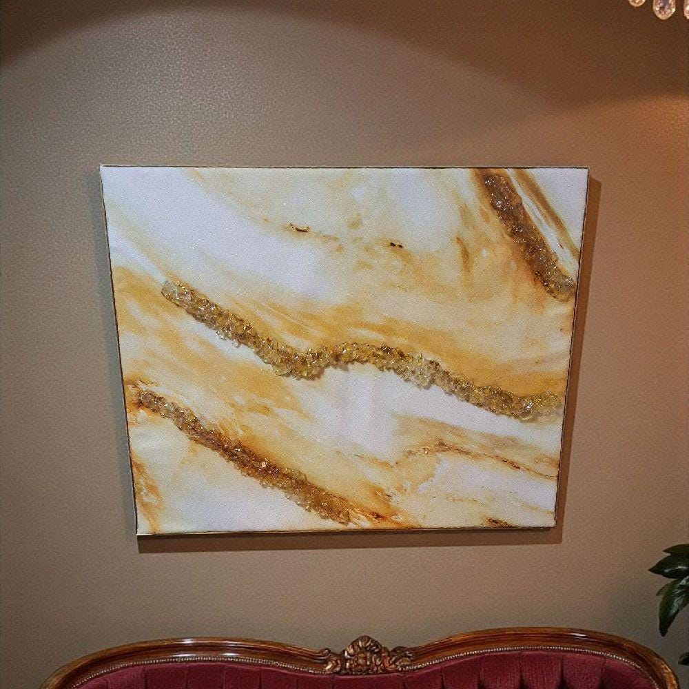 3D Abstract Canvas Art, Gold Crystallized Decor (16x20 Inches)
