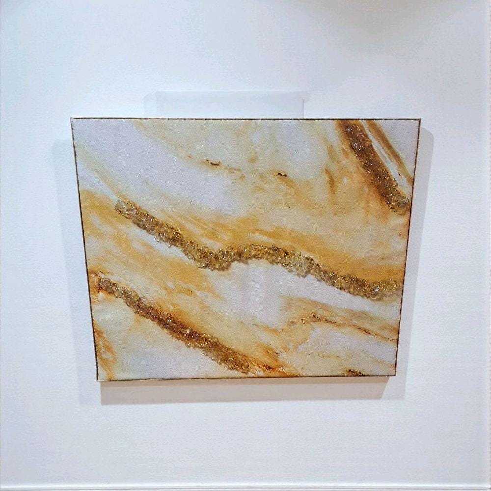 3D Abstract Canvas Art, Gold Crystallized Decor (16x20 Inches)