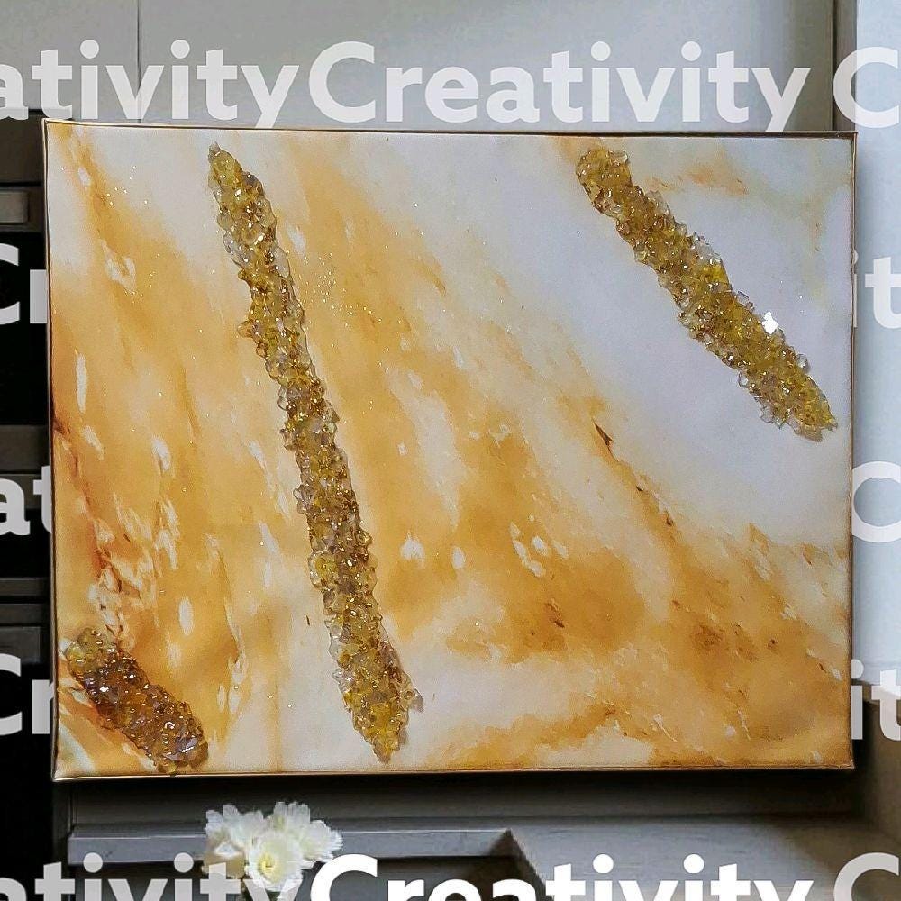 3D Abstract Canvas Art, Yellow White Gold Crystallized Decor (16x20 inches)