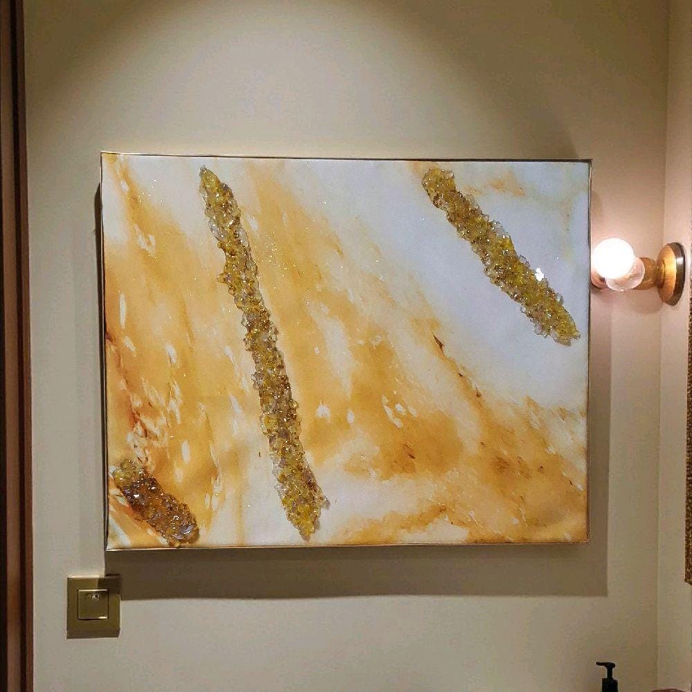 3D Abstract Canvas Art, Yellow White Gold Crystallized Decor (16x20 inches)