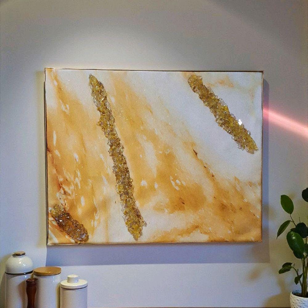 3D Abstract Canvas Art, Yellow White Gold Crystallized Decor (16x20 inches)