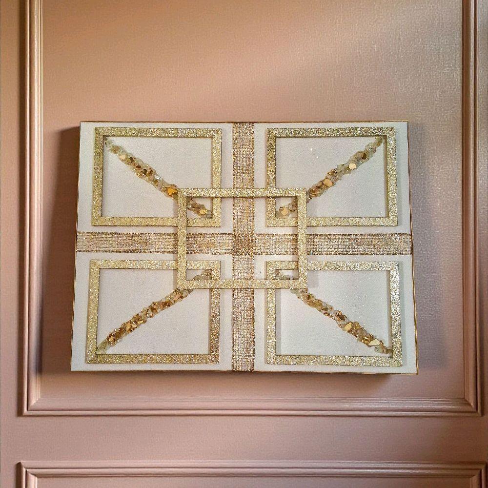3D Gold Crystallized Abstract Artwork - Elegant Geometric Decor (18x24)
