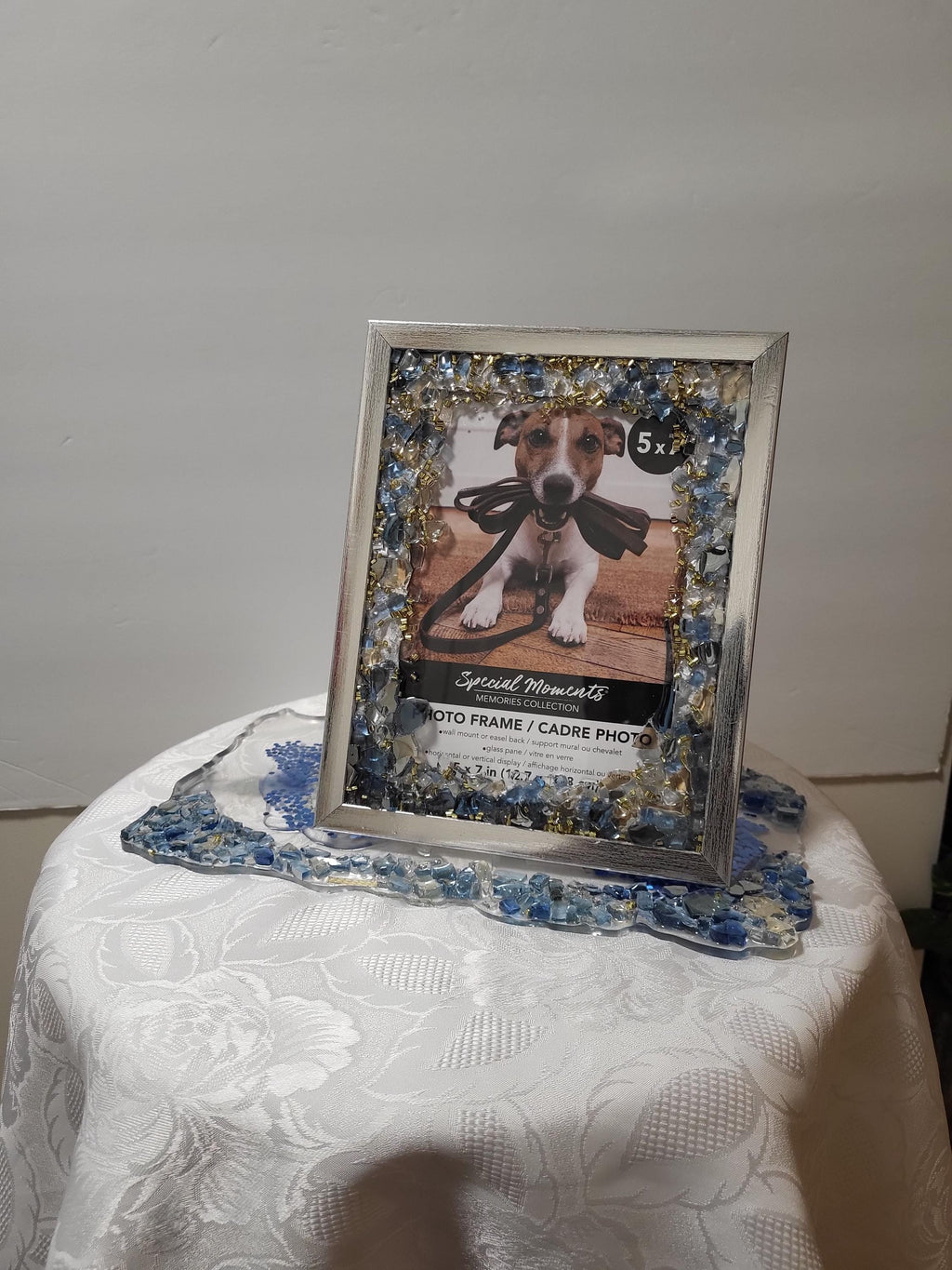 Hand-Designed 3D Abstract Photo Frame, Gold & Blue, 5x7