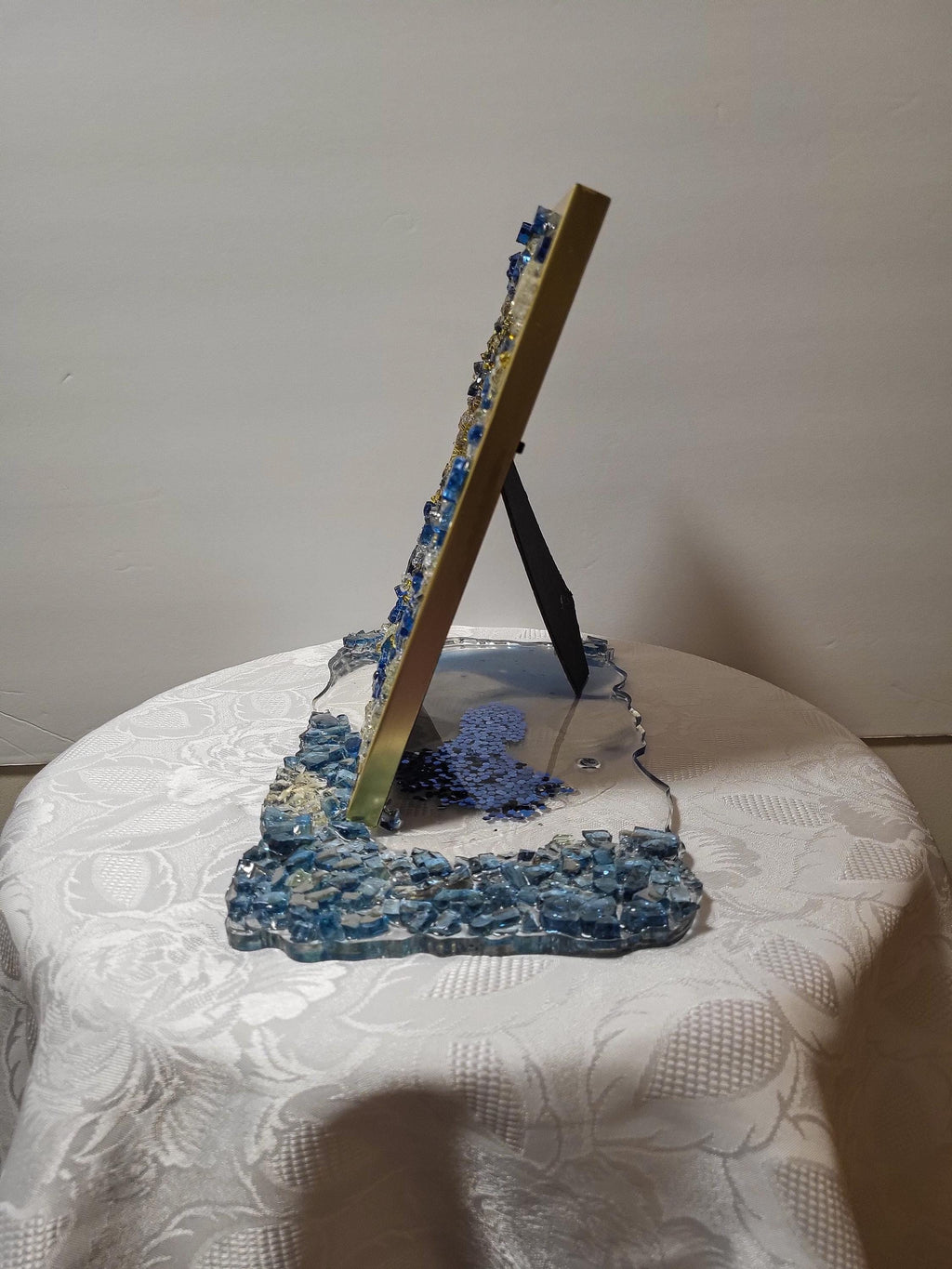 Hand-Designed 3D Abstract Photo Frame, Gold & Blue, 5x7