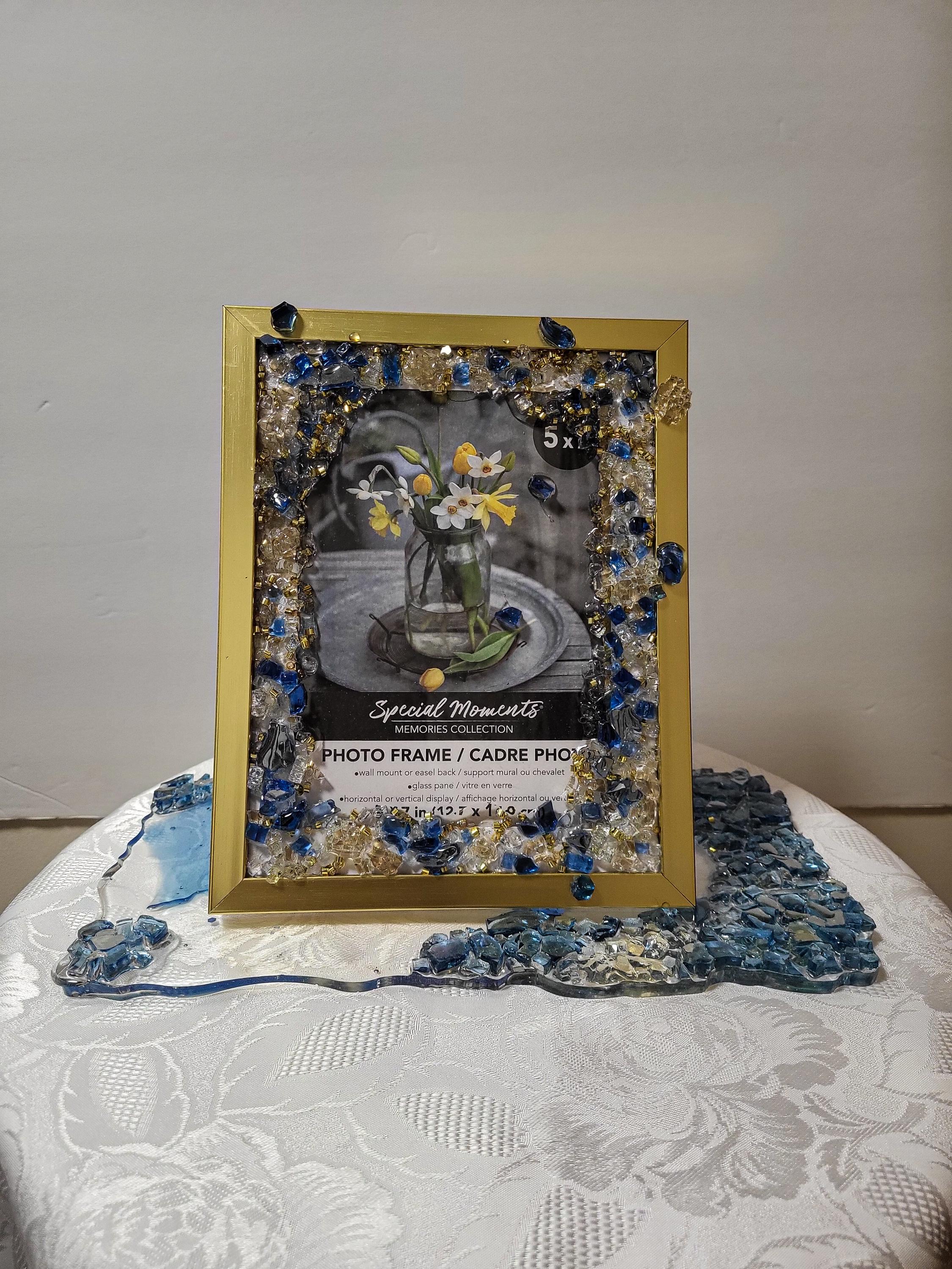 Hand-Designed 3D Abstract Photo Frame, Gold & Blue, 5x7