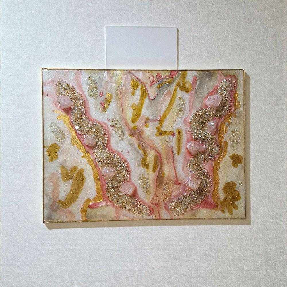3D Abstract Crystal Canvas Painting, Gold/Pink/Grey Artwork (18x24)