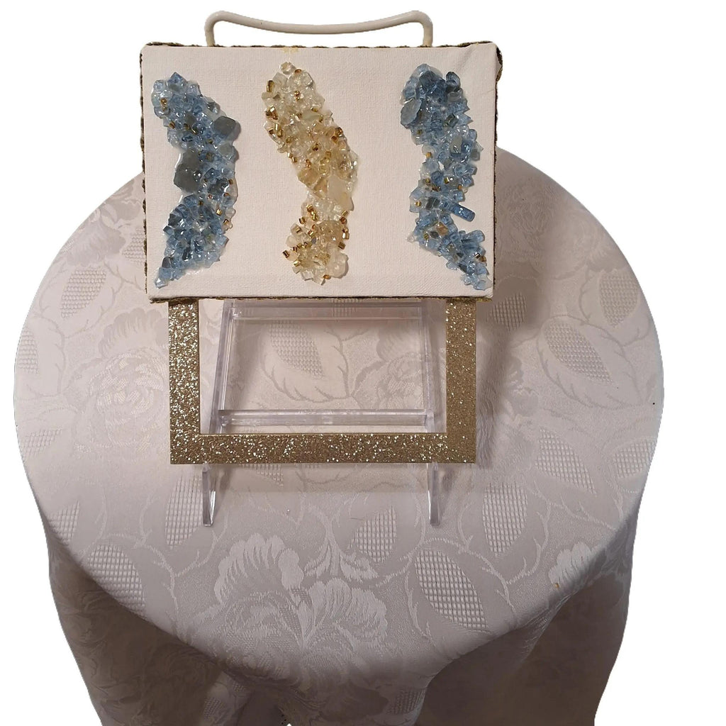 Hand-Designed 3D Crystallized Artwork: Blue & Gold Decor. Size