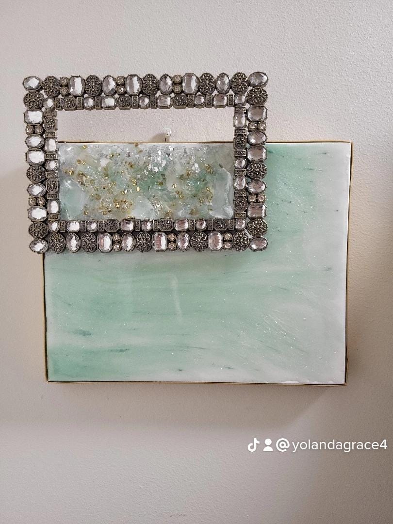 Aqua Green Crystallized 3D Artwork with Gold Frame