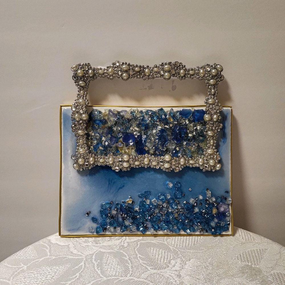 Hand Designed 3D Blue Crystal Artwork, Hanging Ornament Decor