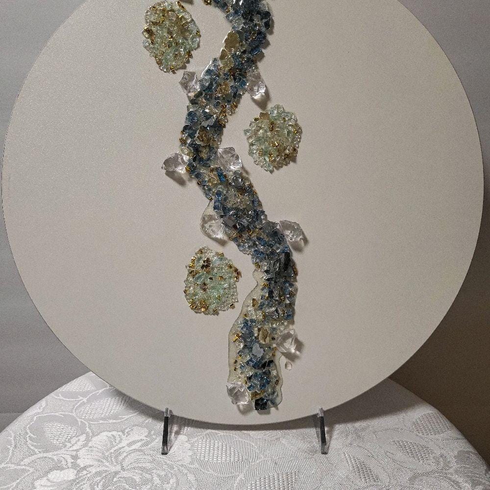 3D Crystallized Artwork Table: Blue & Aqua Green Accent Decor