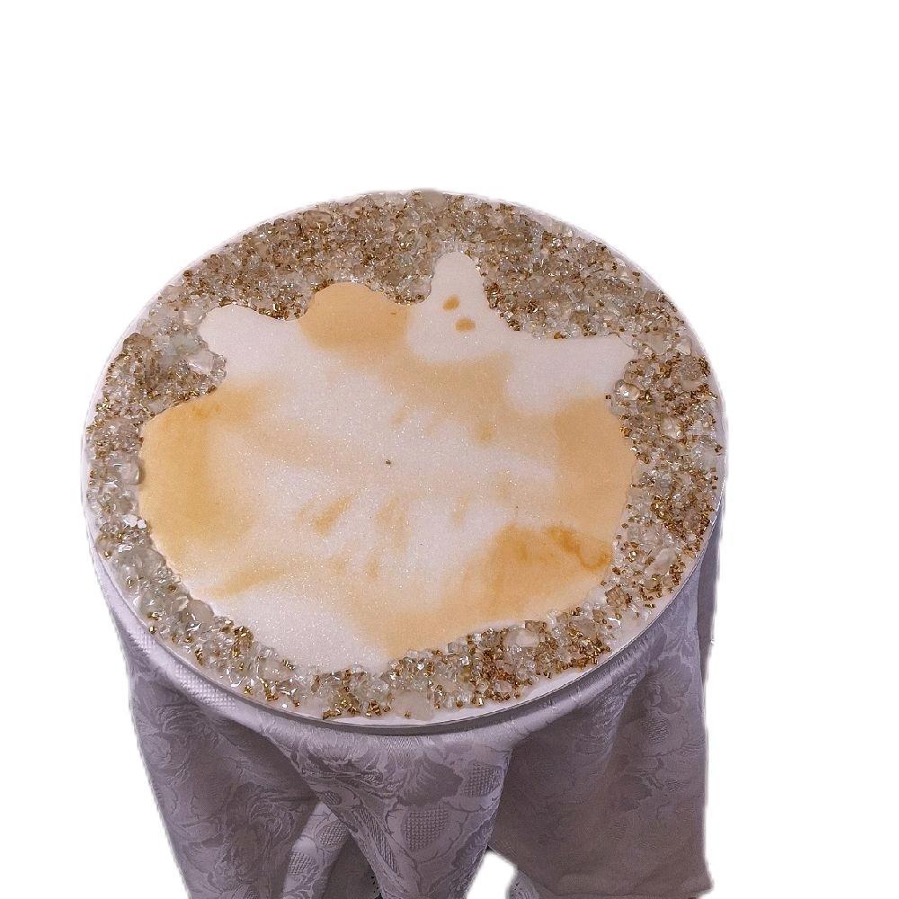 Crystalized Resin Table: Yellow Gold & Metallic White, Glam Home Decor
