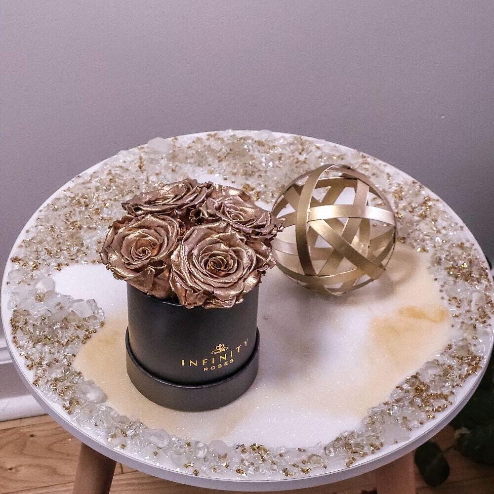 Crystalized Resin Table: Yellow Gold & Metallic White, Glam Home Decor