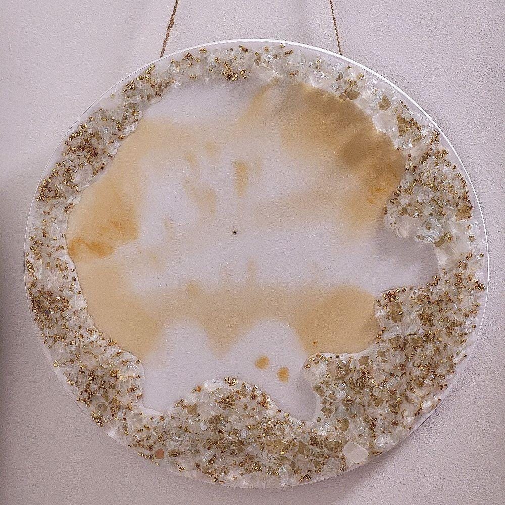 Crystalized Resin Table: Yellow Gold & Metallic White, Glam Home Decor