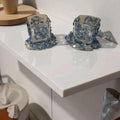 Blue Crystallized Votive Candle Holders - Handcrafted 3D Pair