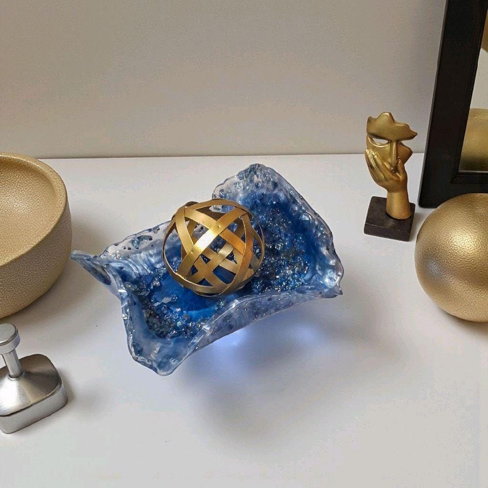 Blue Crystal Resin Decor Bowl - 3D Design Table Display