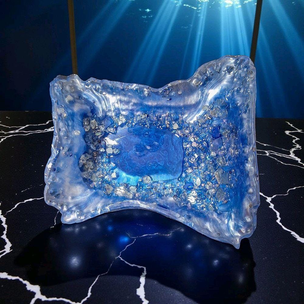 Blue Crystal Resin Decor Bowl - 3D Design Table Display