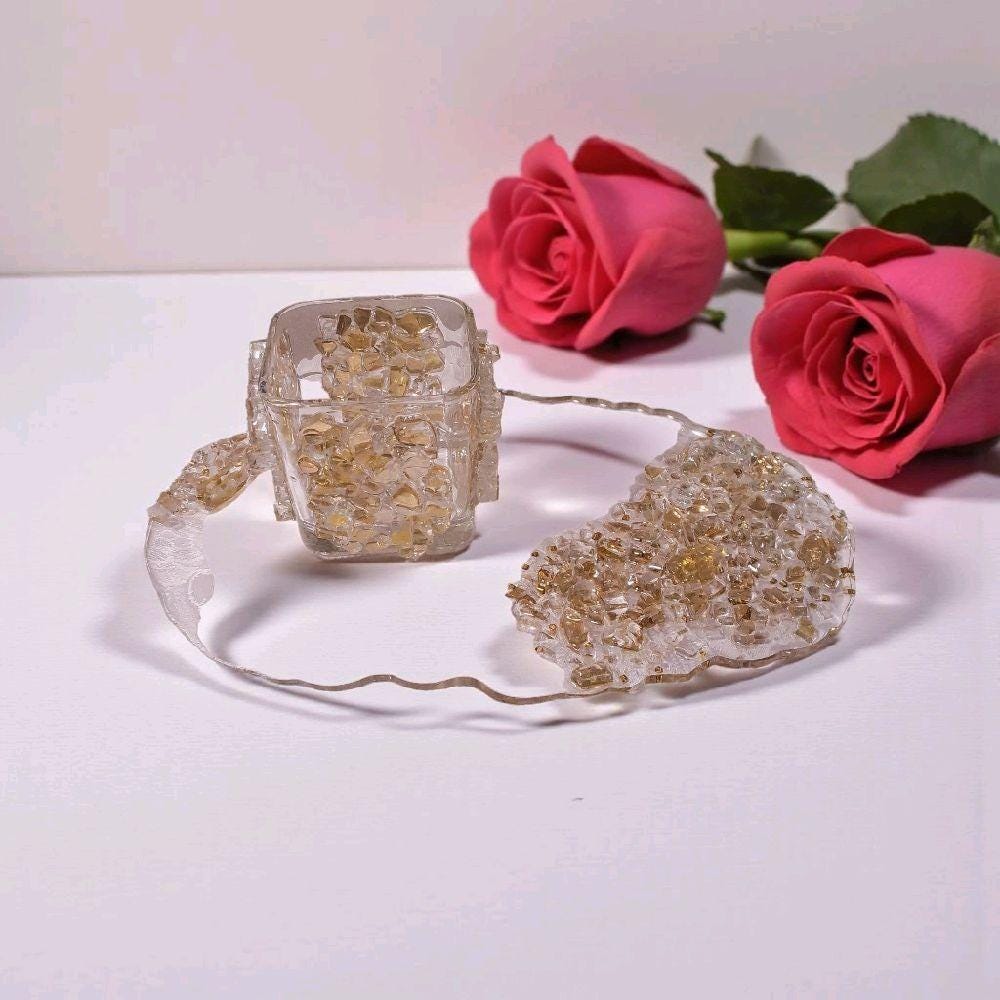 3D Resin Artwork: Gold Crystal Decor, Candle Trinket Vase Tray