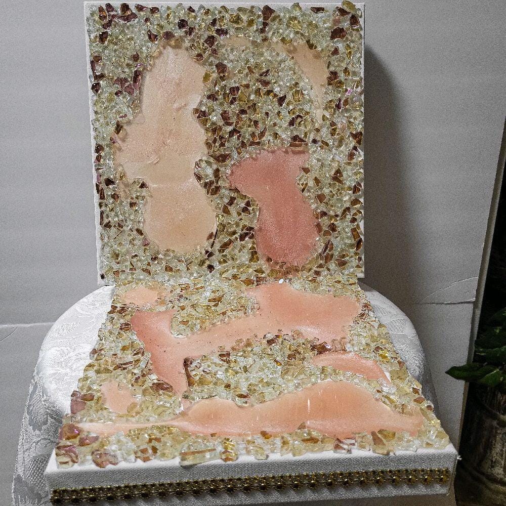 3D Rose Crystal Resin Artwork: Elegant Home Decor. Size 12x12 and 10x10, SET OF 2