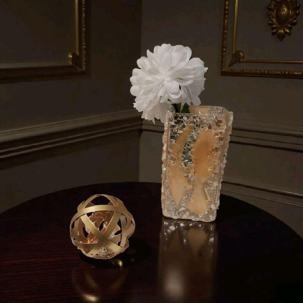 Glam Golden Peach Crystallized Vase – Elegant 3D Home Decor