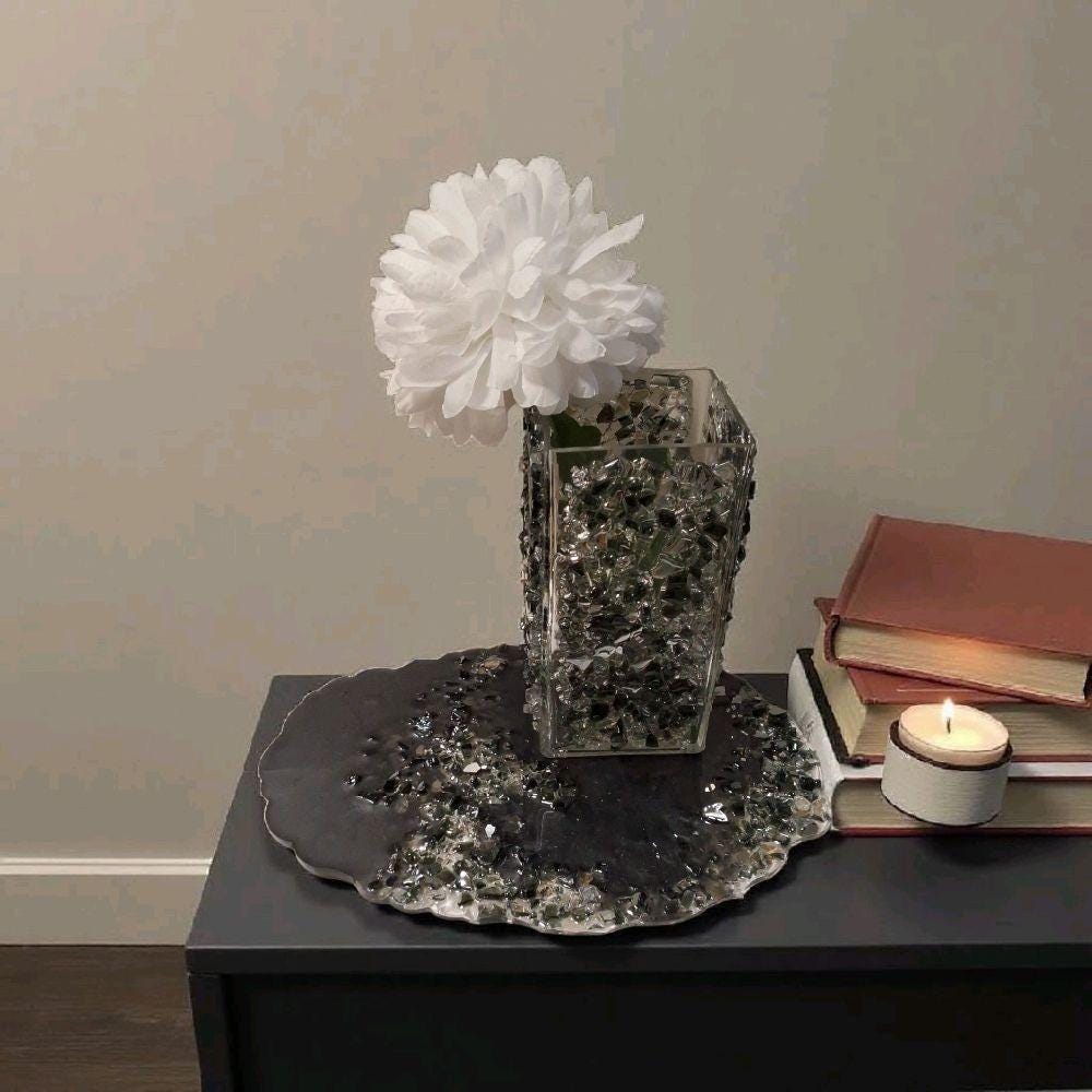 Black Crystallized Glass Vase - Glam Square Flower Display