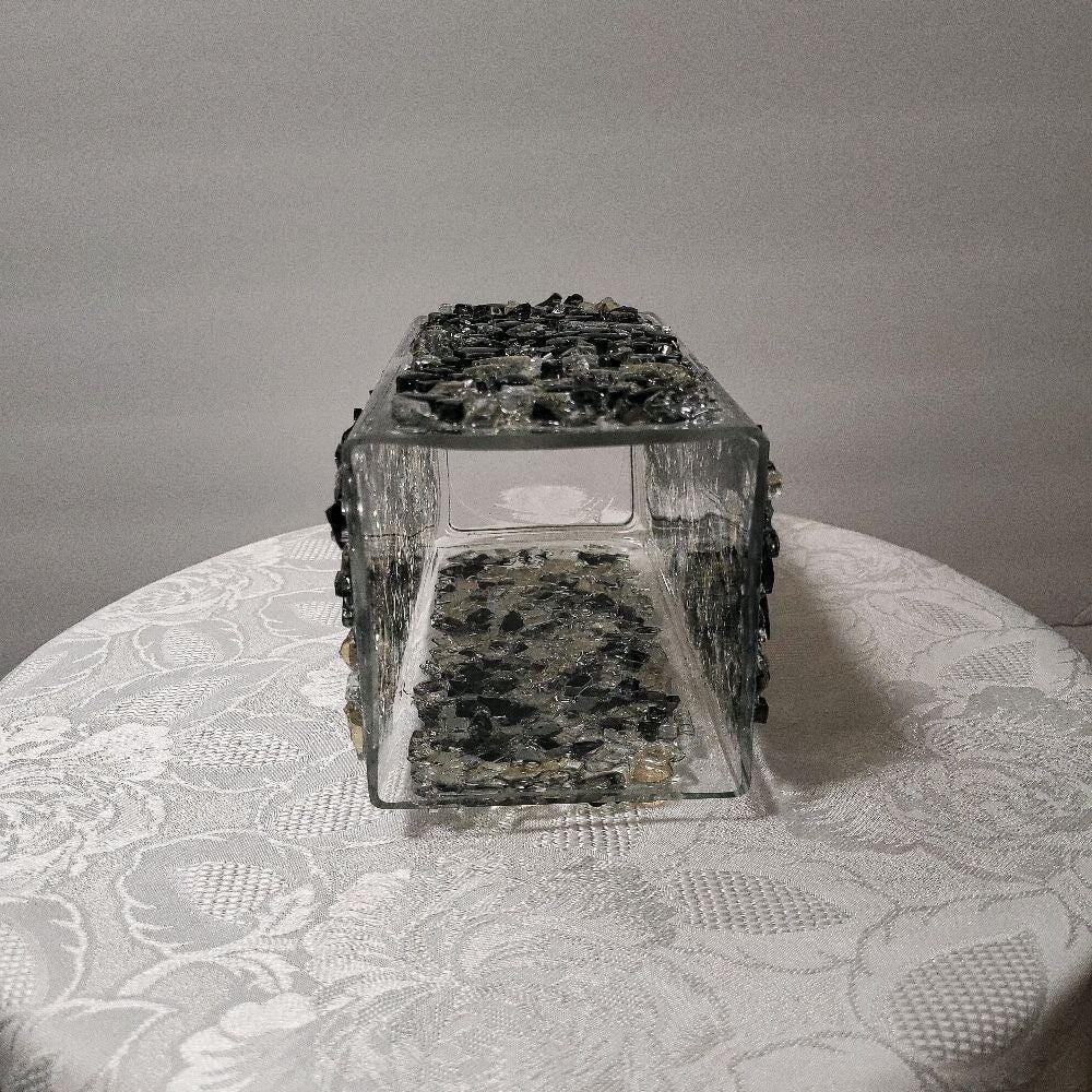 Black Crystallized Glass Vase - Glam Square Flower Display