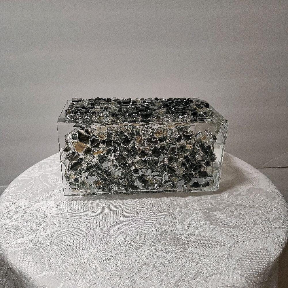 Black Crystallized Glass Vase - Glam Square Flower Display