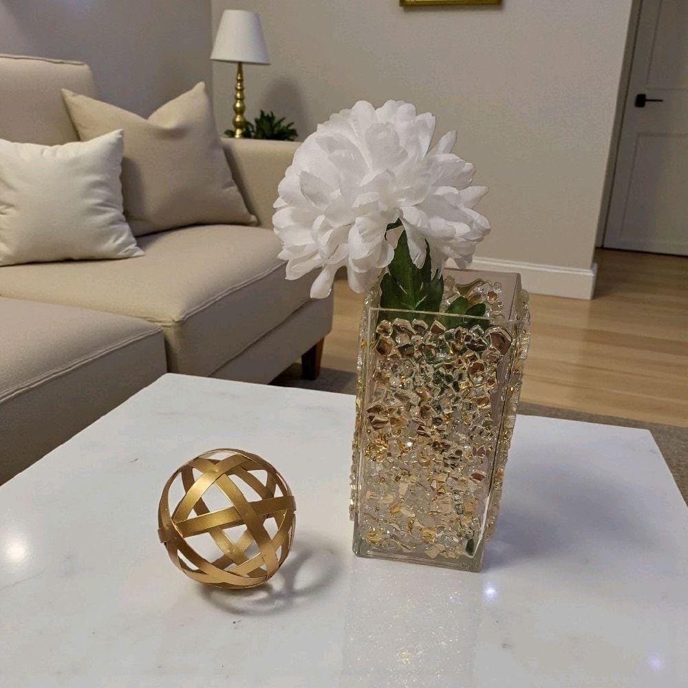 Gold Crystallized Square Glass Vase, Sophisticated Home Decor