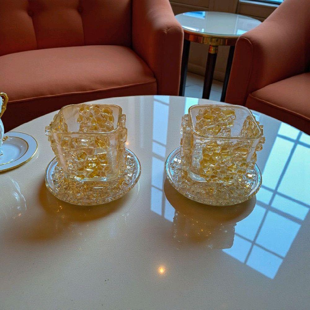 Handcrafted Gold Colored Crystal Votive Candle Holders (Set of 2)