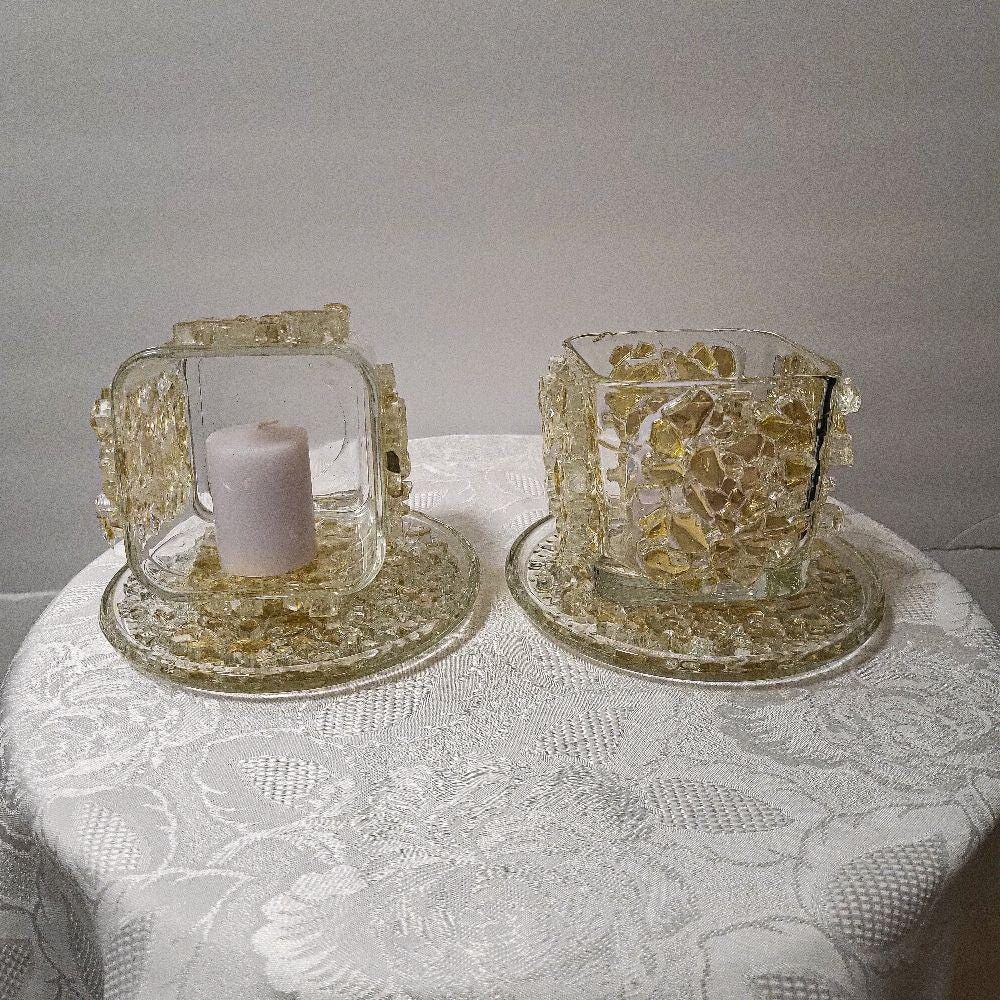 Handcrafted Gold Colored Crystal Votive Candle Holders (Set of 2)