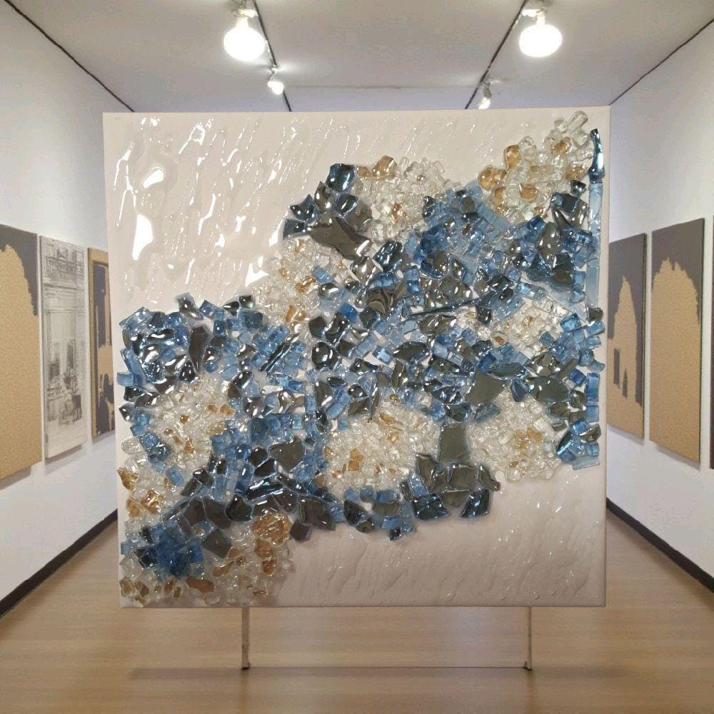 3D Crystal Resin Artwork – Blue and Clear Home Decor (10x10)