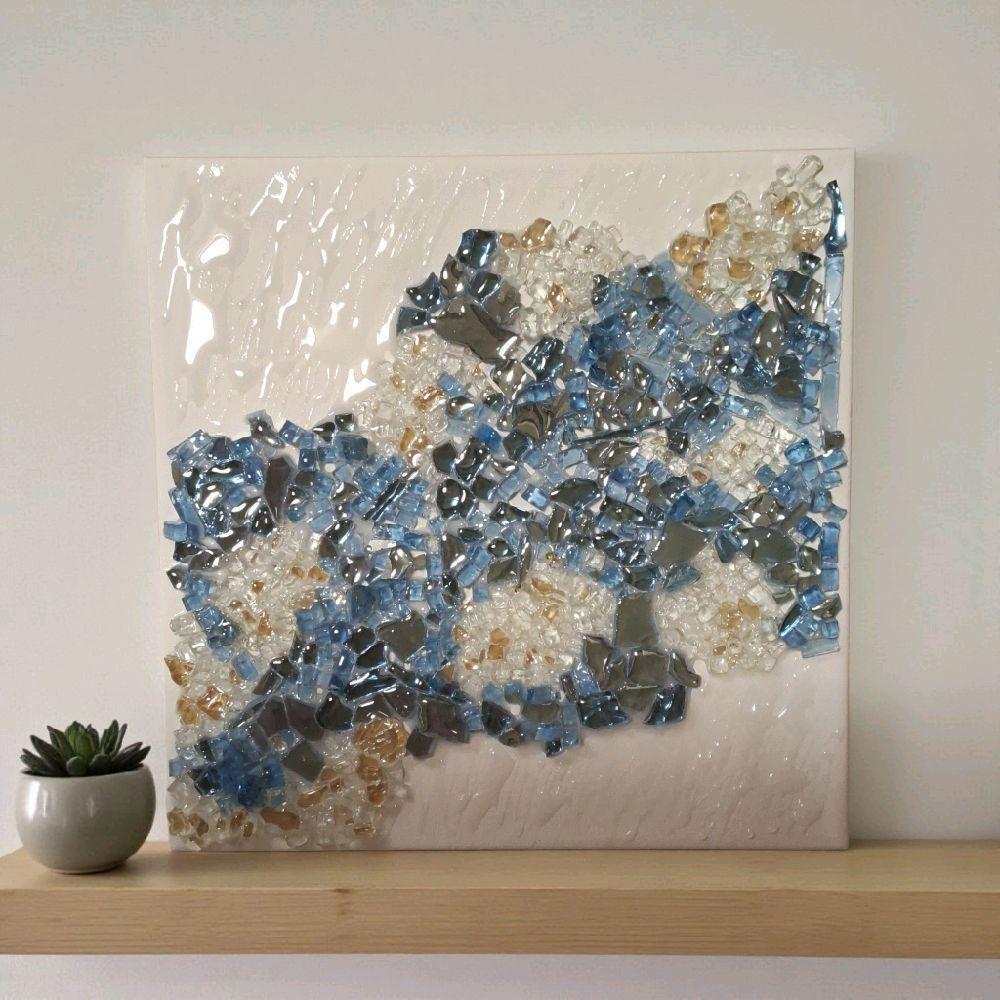 3D Crystal Resin Artwork – Blue and Clear Home Decor (10x10)