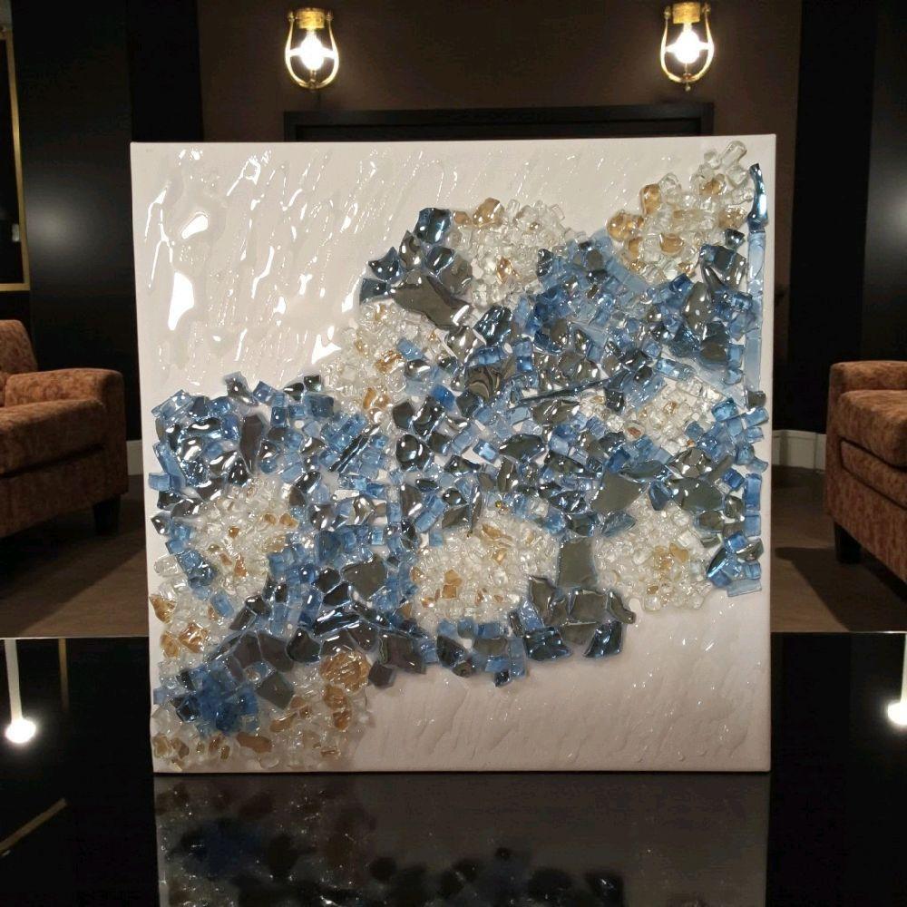 3D Crystal Resin Artwork – Blue and Clear Home Decor (10x10)