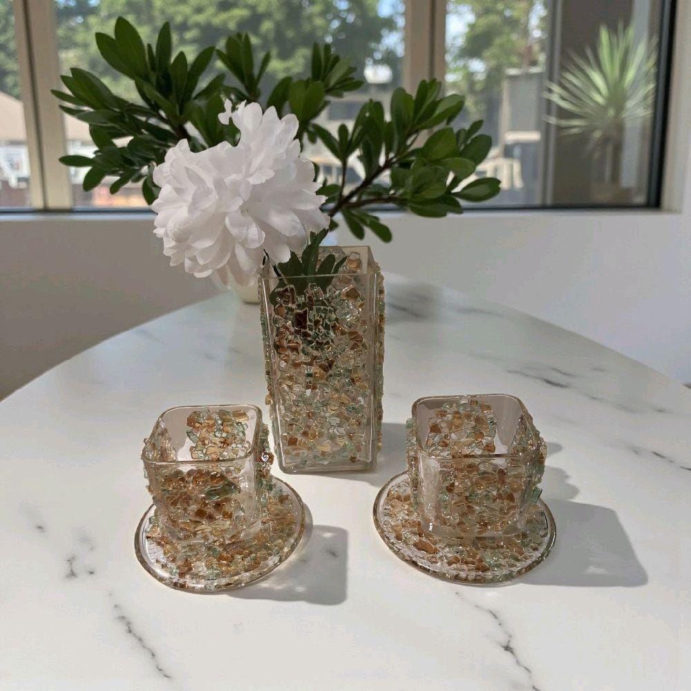 Crystallized Votive Candle Holders: Brown, Gold, Green, Home Decor (Pair)