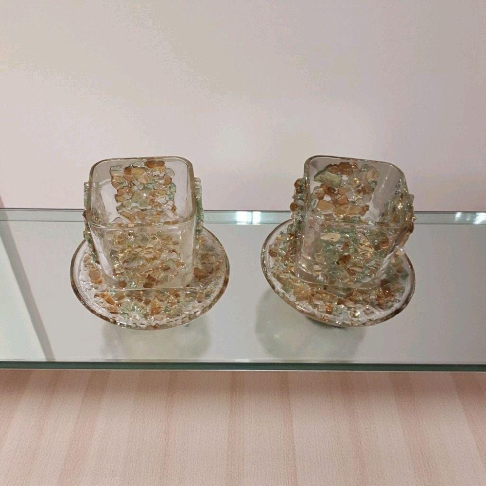 Crystallized Votive Candle Holders: Brown, Gold, Green, Home Decor (Pair)