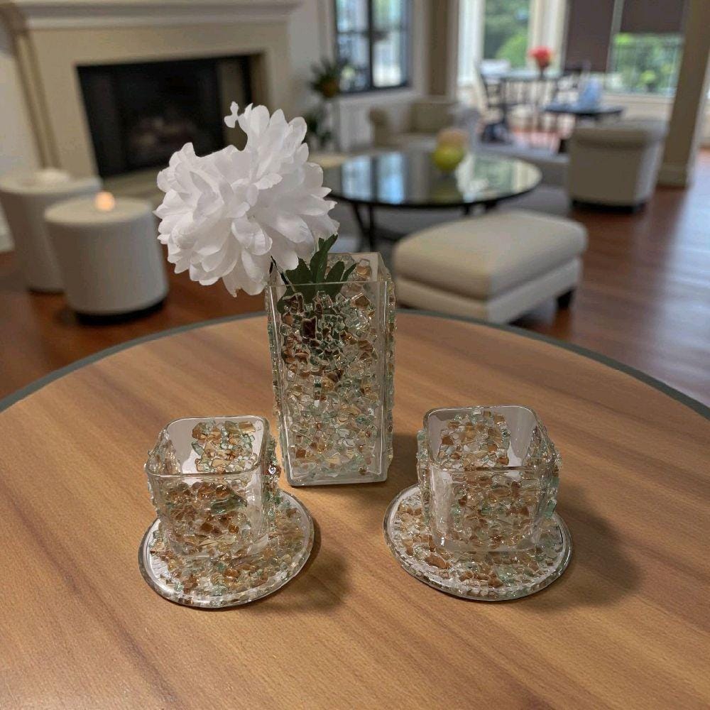 Crystallized Votive Candle Holders: Brown, Gold, Green, Home Decor (Pair)