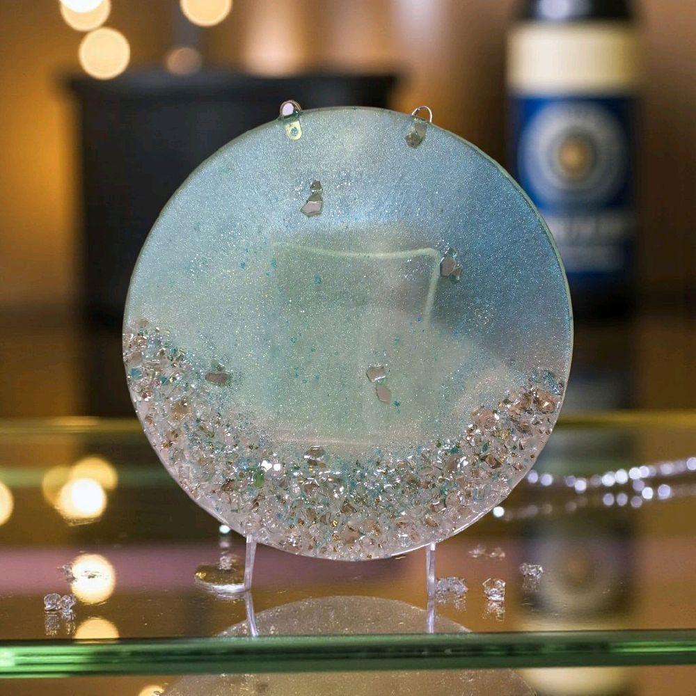 Hand-Designed Elegant 3D Home Decor Collection Aquamarine Green with Crystals 12x12 Size for Hanging