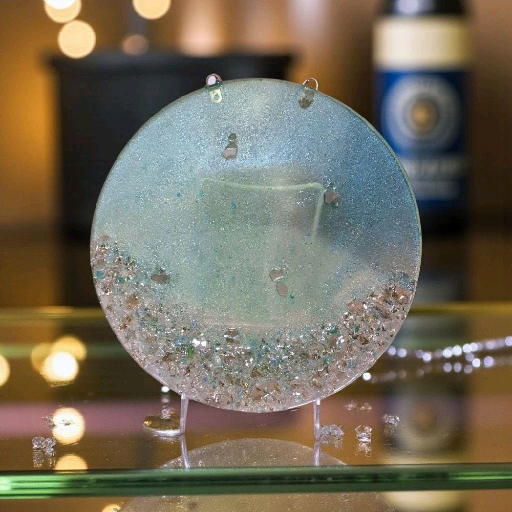Hand-Designed Elegant 3D Home Decor Collection Aquamarine Green with Crystals 12x12 Size for Hanging